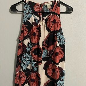 LOFT Sleeveless Top with Red and Blue Floral Pattern